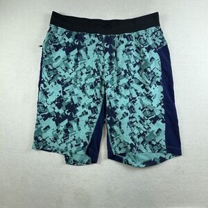 Lululemon Shorts Mens Large Blue Green Camo T.H.E. Linerless Gym Training